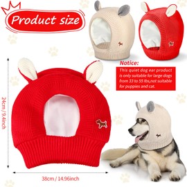 Saintrygo 2 Pcs Quiet Ears for Dogs Christmas Large Dog Ear Muffs Cute Snood Head Warm Knitted Hat Pet Winte Hat for Cats Pets(Beige, Red)