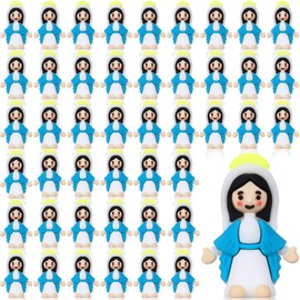 CroBlissful 50 Pack Little Virgin Mary Figurines Bulk Mini Virgin Mary Doll Little Jesus Figures for Thanksgiving Day Hide Easter Eggs Stuffers Sunday Baptism Gifts (Blue)