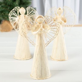 Pack of 3 Natural Abaca Cone Angels by Factory Direct Craft - Straw Angels for Holiday Decorations and Christmas Displays (8 Inches)