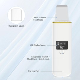 CARER SPARK Skin Scrubber, Ultrasonic Exfoliator with 4 Modes Blackhead Remover, Pore Cleansing, Facial Ultrasonic Scraper, for Radiant Skin, with LCD Display and USB Charging for Skin Care