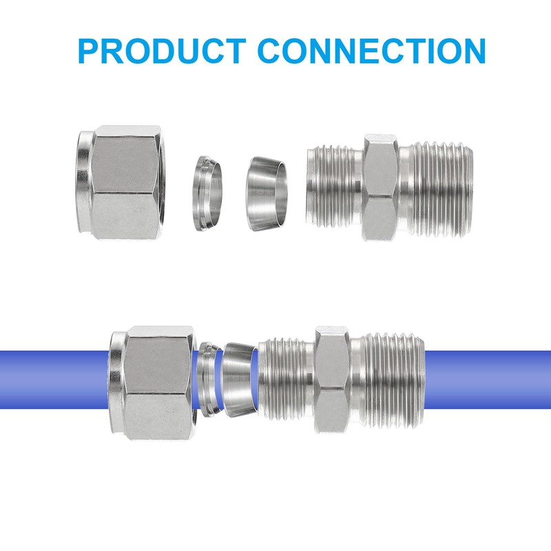 PATIKIL 1/8G x 4mm 304 Stainless Steel Compression Tube Fitting,
