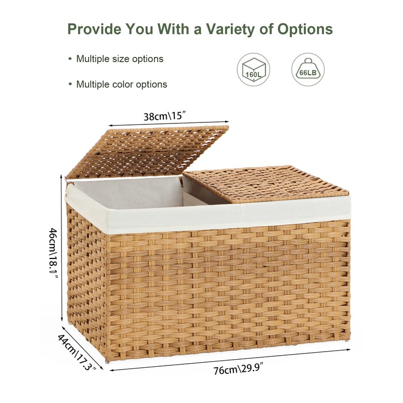 SETVSON Storage Basket with Lid Wicker Baskets for Storage with