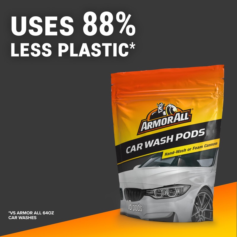 Armor All Car Wash Pods, Pre-Measured, Dissolvable, Super-Concentrated Formula, 18
