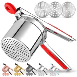 Zulay Kitchen Premium Large 15oz Potato Ricer, Heavy Duty Professional Stainless Steel Potato Masher and Ricer Kitchen Tool, Press and Mash Kitchen Gadget - Red and Silver