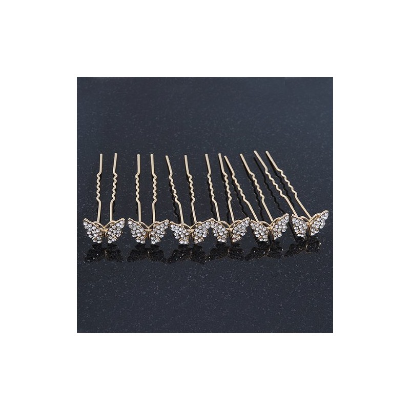 Bridal/Wedding/Prom/Party Set Of 6 Gold Plated Crystal 'Butterfly' Hair Pins