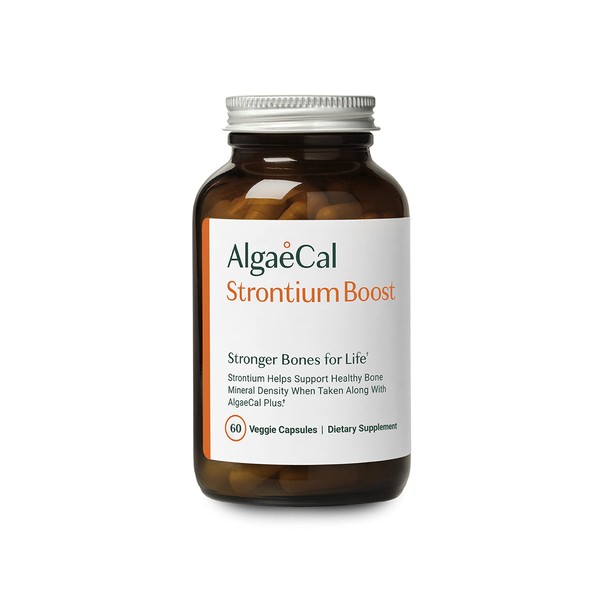 AlgaeCal - Strontium Boost, Natural Strontium Supplement for Bone Density Increase, Strontium Citrate 680 mg, Easy to Swallow for Bone Health & Bone Strength, Gluten-Free - Natural 60 Veggie Caps