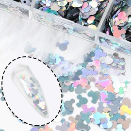 2 Boxes 12 Grids Laser Nail Art Glitter 3D Holographic Heart Star Sparky Silver Nail Sequins Holographic Nail Sequins for Acrylic Nails Shining Nail Supplies Decoration