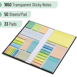 Mr. Pen- Transparent Sticky Note Set, 1650 Sheets, Pastel Colors, Tabs, Dividers, Translucent Planner Notes