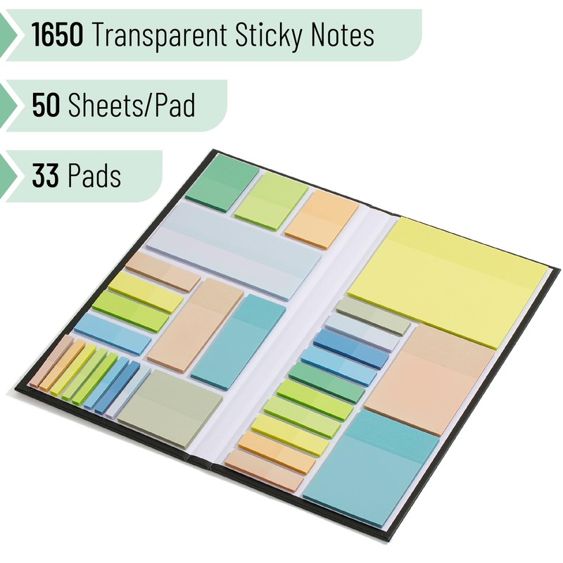 Mr. Pen- Transparent Sticky Note Set, 1650 Sheets, Pastel Colors,