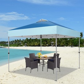 MFSTUDIO 10x10 Outdoor Pop Up Canopy Tent, Easy Set-up Straight Leg Folding Instant Shelter for Beach, Party and Camping, 100 Sq. Ft of Shade, Dark & Light Blue