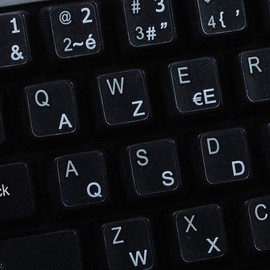 French AZERTY Keyboard Sticker with White Lettering Transparent Background