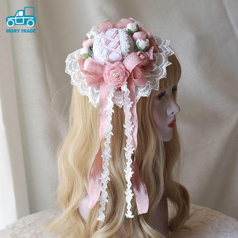 morytrade Mini Hat Lolita Cosplay Straw Hat Headdress Pink (Pink)