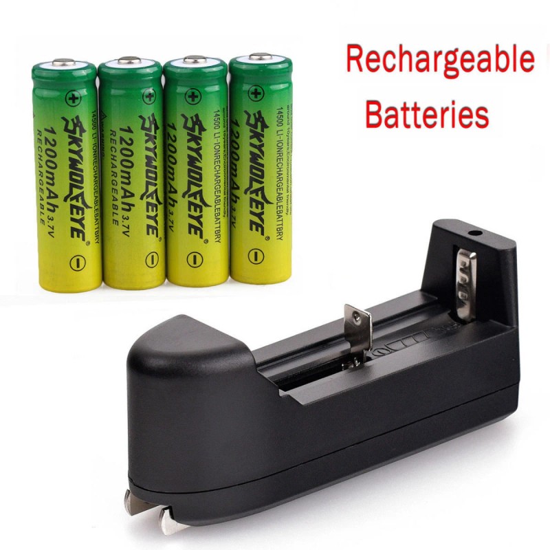 SkyWolfEye 4pcs SkyWolfEye 14500 Battery Rechargeable 3.7V 1200mAh Cell +USA