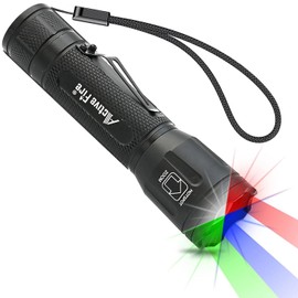 ACTIVEFIRE 4 in 1 Multicolor Tactical Flashlight, Can Zoom White Blue Green Red Light, RGB Waterproof Handheld Torch with Clip, Suitable for Night Hunting Light, Fishing, Camping Hiking