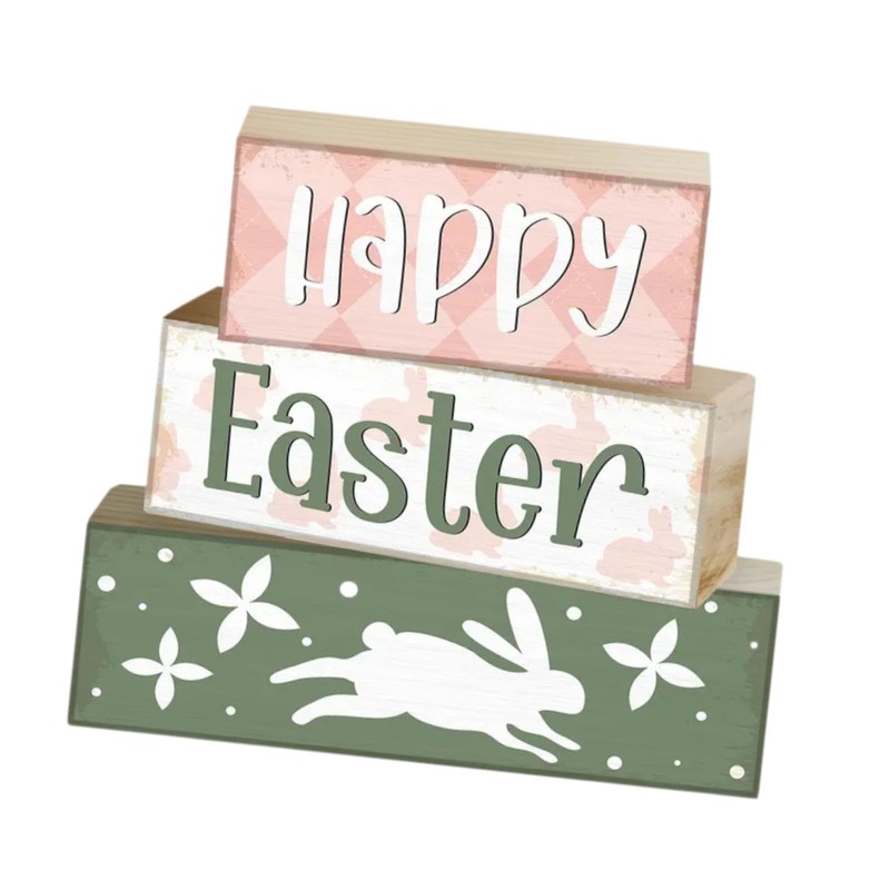 Fenteer 3 Pieces Wooden Easter Table Blocks Easter Tabletop Decorations