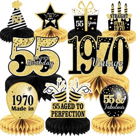 9PCS 55th Birthday decorations 55th birthday Centerpieces for Table Decorations 2025 Vintage 1970 Honeycomb Table Topper Back in 1970 55th Birthday Decoration for Men and Woman 55 Years Birthday Party