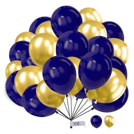 Plain Round Balloons 10 Inch Navy-Blue and Gold Combo Balloons Pack of 25 Combo Balloons for Kids Party Birthday Baby Shower Decorations Wedding Party.
