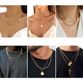Fashewelry 5pcs Stainless Steel Golden Chain Necklace 17~23 Inch Dainty Jewelry Necklace with Snake Chain & Figaro Chain & Rope Chain & Herringbone Chain & Box Chain for Women Grils