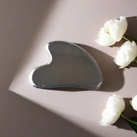 TIKMOON Gua Sha Scraping Tool Set, Heart-Shaped Metal Gua Sha Face Massage Tool, Facial Massage Wand for Face, Neck & Body, Silver