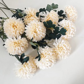 Large Faux Kiku Flower White – 10-Stem Pack Faux Chrysanthemum Flowers – Artificial Flower Ball for Floral Arrangements, Table Centerpieces, Flower Bouquet – Realistic Faux Flowers for Vase, Wedding