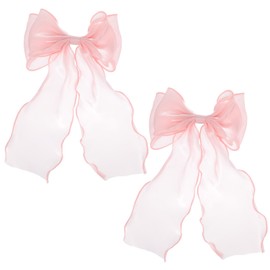 2PCS Large Pink Hair Bow Clips for Women Girls, Elegant Silk Yarn Ribbon Bow Hair Barrette Long Tail Bowknot Hairs Clip Hairs Accessories for Wedding Festival Birthday Party Daily(Pink)