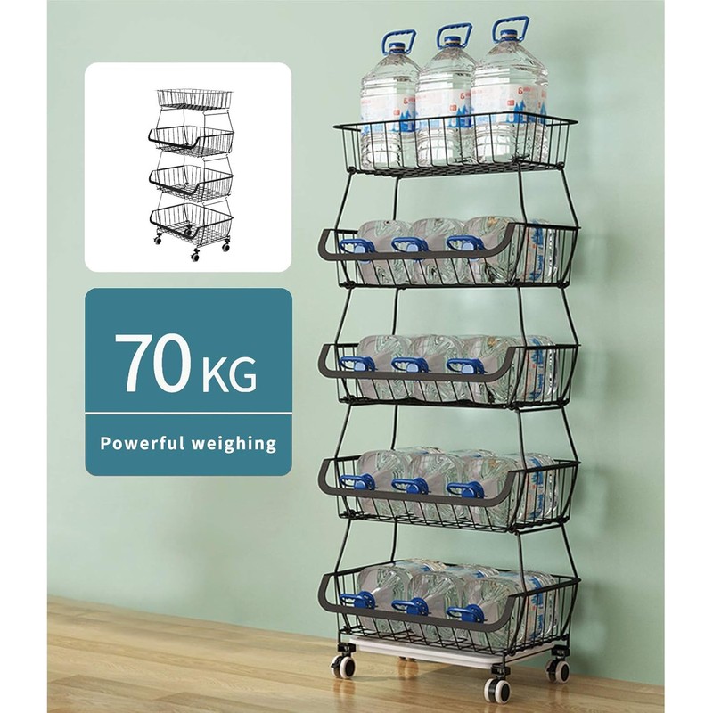CarolynDesign Kitchen Storage Baskets Black Iron Wire Storage Bins with