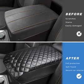 INTGET Center Console Armrest Cover for Chevy Traverse Accessories 2018-2023 2019 2020 2021 2022 Leather Middle Console Lid Pad Protector Elbow Arm Rest Covering Car (Black with Cushion Texture)