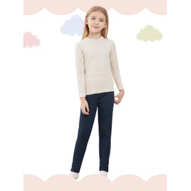 Kiiavoro Girls Fleece Lined Leggings Cotton Kids Winter Warm Leggings Thick Thermal Tights Pants 2 Pack, Denim Black, Denim Navy Blue 14-16Y