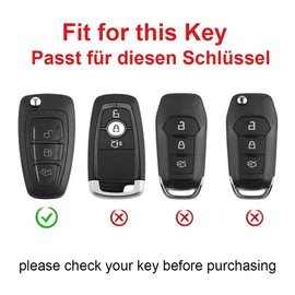 TECART Smart Flip Car Key Case Cover Fits Ford Focus Mondeo Fusion Fiesta Ka Kuga S-Max C EcoSport TPU Key Cover Accessories Car Key High Gloss Key Case 3 Button A, White
