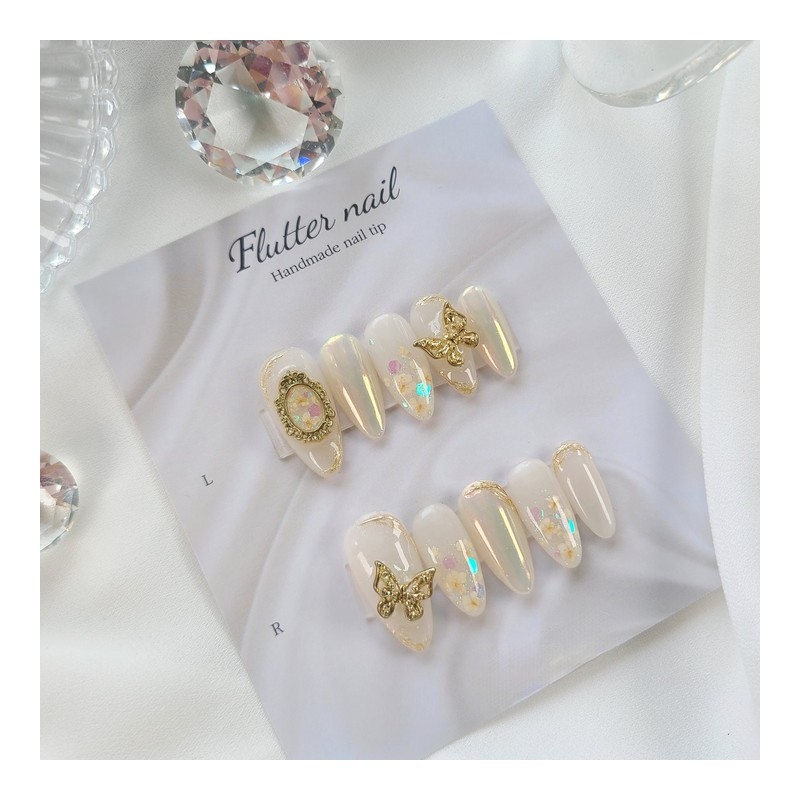Antique flower handmade nail tips - Long Square / 엔틱