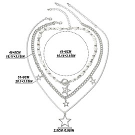 Mabor Star Necklace Y2k Silver Necklace Grunge Layered Necklace Cute Aesthetic Stack Toggle Chain Necklaces for Women Vintage Emo Jewelry