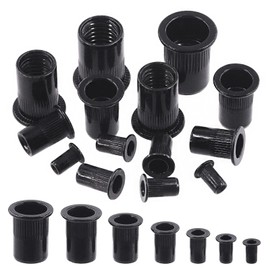 Rustark 100Pcs M5 Rivet Nuts Carbon Steel Black Zinc Plated Rivet Nuts Knurled Flat Head Rivnuts Threaded Insert Nuts
