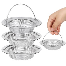Cokeesun 3 PCS Kitchen Sink Strainer, 11cm Stainless Steel Sink Drain Strainer, Large Sink Sieve with Handle, Anti Clogging Sink Food Catcher Basket for Kitchen Bathroom(Inner Dia 7.5cm)