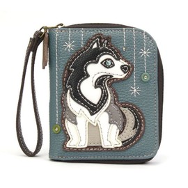 CHALA Zip Around Wallet, Wristlet, 8 Credit Card Slots, Sturdy Pu Leather - Husky - Blue Gray