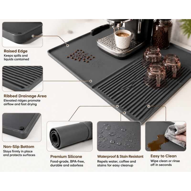 Silicone Heat Resistant Coffee Mat Tray for Kitchen and Vegetables