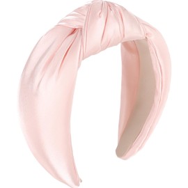 Amariver Pink Headband Knotted Wide Headband for Women Top Knot Hair Band Non-slip Head Band Soft Pink Hair Accessories for Women Girls