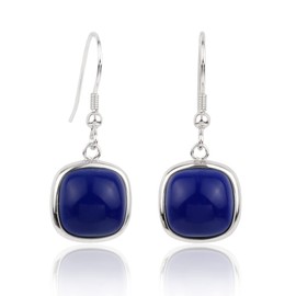 Sterling Silver Square Cabochon Blue Lapis Lazuli Earrings for Classy Women