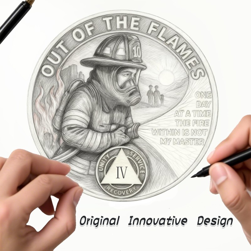 Leafence Firefighter AA Sobriety Coin Out of the Flames Recovery