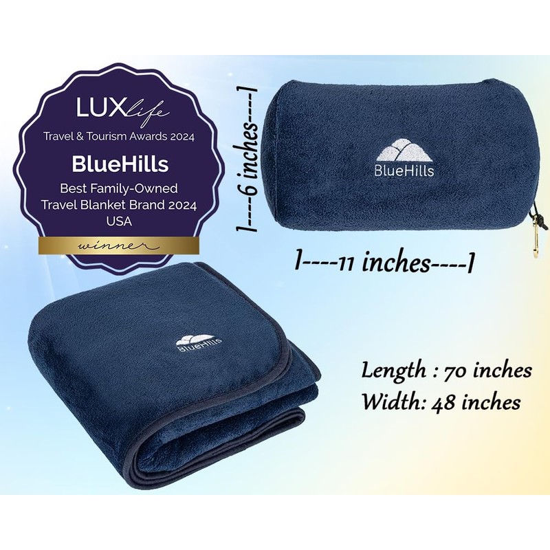 BlueHills Travel Blanket Pillow Rolled Premium Soft Plush Airplane Throw