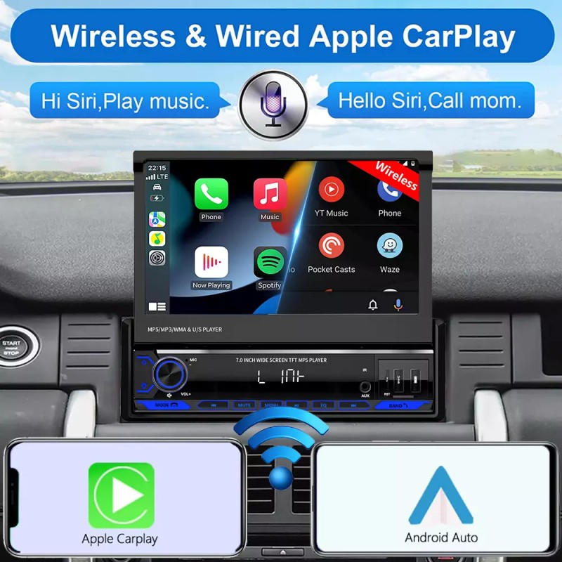 YuanTing 7" Single 1DIN Car Radio Stereo Carplay Touch Screen