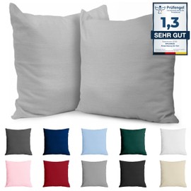 Cushion Cover 40 x 40 cm Renforcé Cotton (Set of 2) – Light Grey – Densely Woven with 57 Threads/cm² – 40 x 40 cm Cushion Cover – Oeko Tex Certified Dreamzie