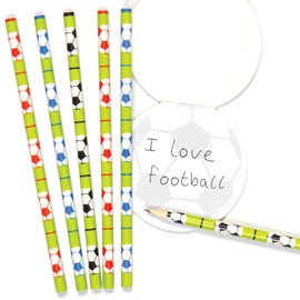 Baker Ross AC895 Football Pencils - Pack of 6, Ideal for Kids School Set, Homework, School Classwork, Party Bag Filler and Small Gifts, Black,Red,Blue