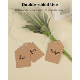 Uniclife 200 Pcs Price Tags with String Attached 1.8 Inch Writable Brown Kraft Paper Tags Hang Tags Price Display Labels for Pricing Clothing Jewelry Blank Merchandise Marking Tags, 1.8" x 1.05"