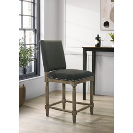 YLIEHS Elegant Gray Counter Height Chair for Comfortable Dining, Reclaimed Wood Finish with Bronze Nailhead Trim, for Kitchen or Bar