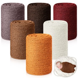 Tudomro 6 Pcs 15.8 x 59'' Newborn Baby Stretch Wraps Set 6 Colors Baby Photography Props Unisex Newborn Long Ripple Wrap Photo Blanket for Girl Boy Christmas DIY Photography(Elegant Color)