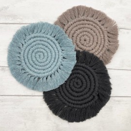 Bergin & Bath Macramé Kit Coasters. Learn to Make Three placemats in Blue, Grey and Pearl. Art Craft Kit for Adults and Teens. Creative Gift idea.