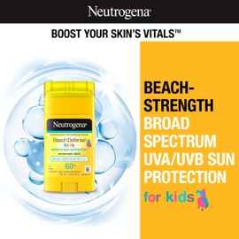 Neutrogena Neutrogena Beach Defense Kids Sunscreen Stick, Water-Resistant Sunscreen for Children, Broad Spectrum SPF 60+ for UVA/UVB Sun Protection, Oxybenzone-Free Sunscreen, 1.5 oz, 2 Pack