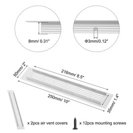 sourcing map Rectangle Ventilation Grille, Aluminum Alloy Mesh Air Vent Cover Louvered Ventilation Cover with Mounting Screws for Cabinet Wardrobe Shoe Closet (250x50mm/10"x2", Silver Tone)