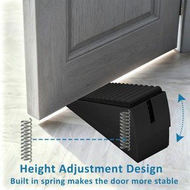 Optish 2 Pack Heavy Duty Door Stopper, Adjustable Spring Large Stopper, 3 Inches High Tall Wedge Stoppers for Bottom of Door, Door Stop Suits Any Heavy Door, Black
