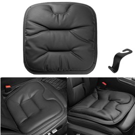 AzulLanse Car Seat Cushion Premium Nappa Leather, Car Seat Driver, Breathable Car Cushion for Universal Seat Cushion for SUV Truck, Office Chair, Wheelchair, 1 Child Seat Hook, Black